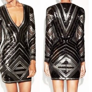 Express Sequin Long Sleeve Black Mini Dress